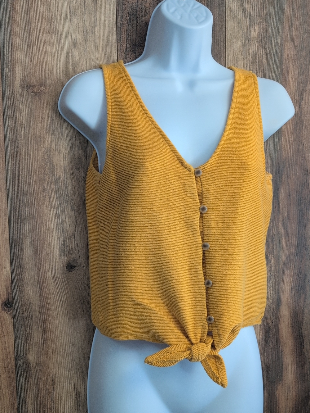 Texture & Thread by Madewell Mustard Knit Tie-Front Crop Tank XS    855A